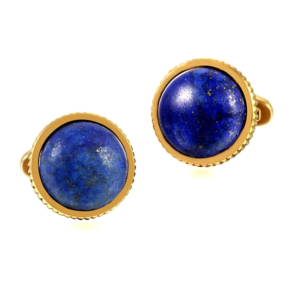 

Circular serrated edge turquoise lapis lazuli agate Stainless steel cufflinks