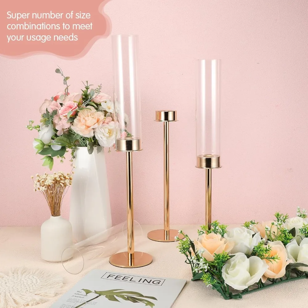 9 Pcs Candlestick Holders Clear Glass Hurricane Candle Holder Bulk Vintage Candelabra Taper Tall Glass Hurricane Candle Cover