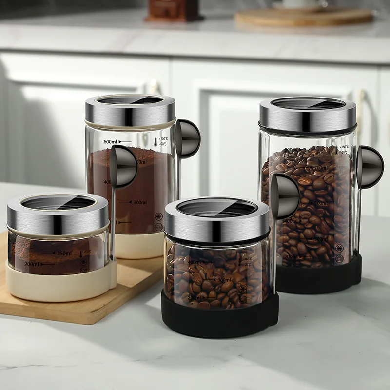 Coffee Bean Glass Sealed Jar Moisture-Proof and Fresh Keeping Coffee Powder Storage Jar Tea Jar Grain Storage Container