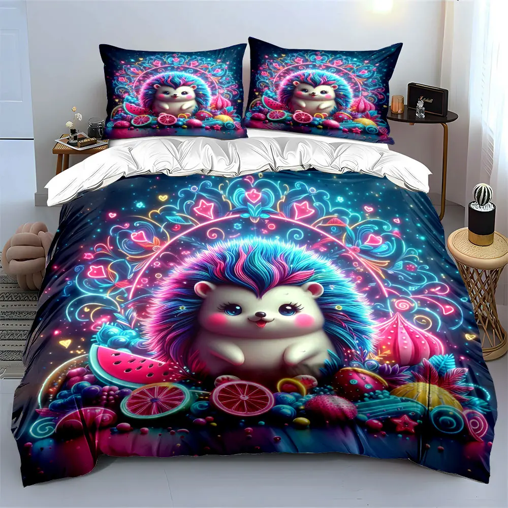 Colorful Hedgehog Decor Set Multiple sizes kid's and adults' bedroom Exquisite 3PC bedding set, gift