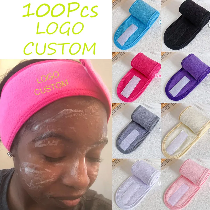 

Sport Cotton Fastener Tape Headband Adjustable Velvet Headbands Hair Scarf Band Non-Slip Makeup Accessories 100Pcs Logo Custom