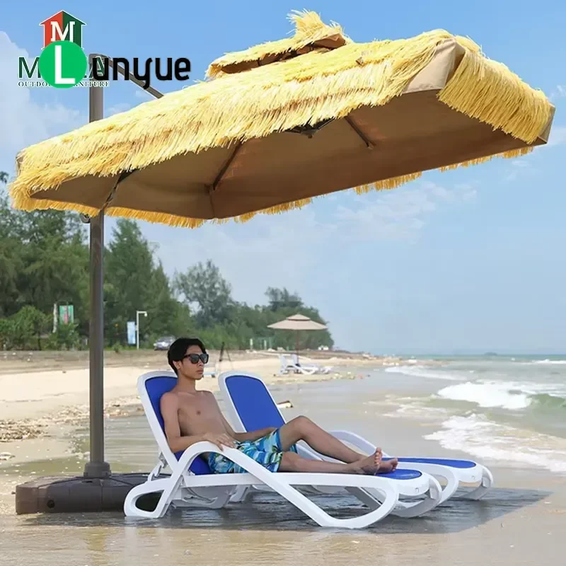 Hawaiian Style Beach Umbrella Waterproof Outdoor Garden Pool Parasol with Powerbars Durable Sun Shade for Patio Yard