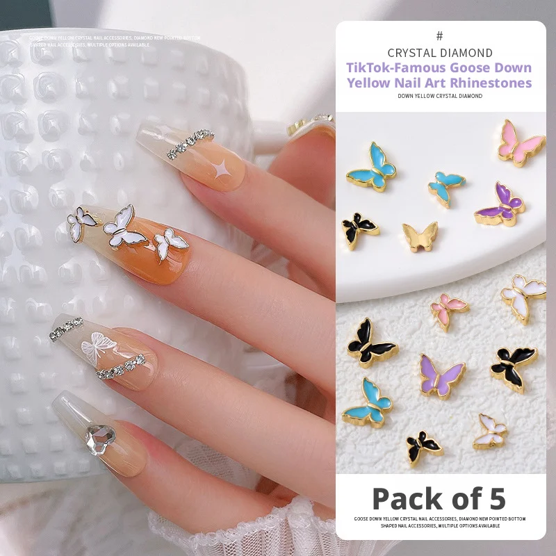 YYM 10 Stück Frühlings-Schmetterling Nagelcharms - Metall-Kristall Schmetterling Nagellegierungs-Charms Strass 3D Metall Nagel-Schmuck Dekoration