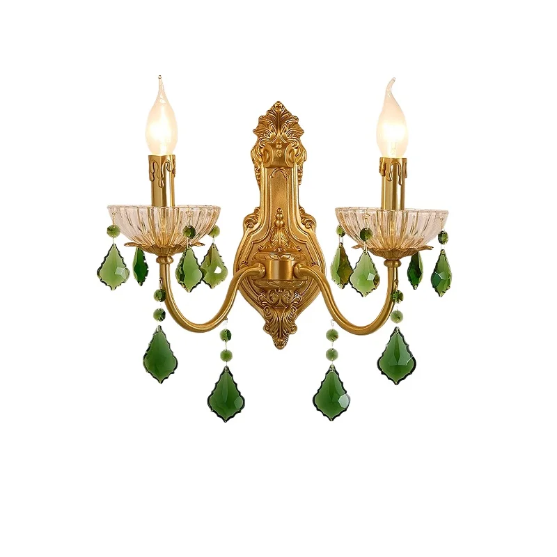 

*All copper dark green crystal bedroom bedside lamp European retro living room background wall staircase corner wall lamp
