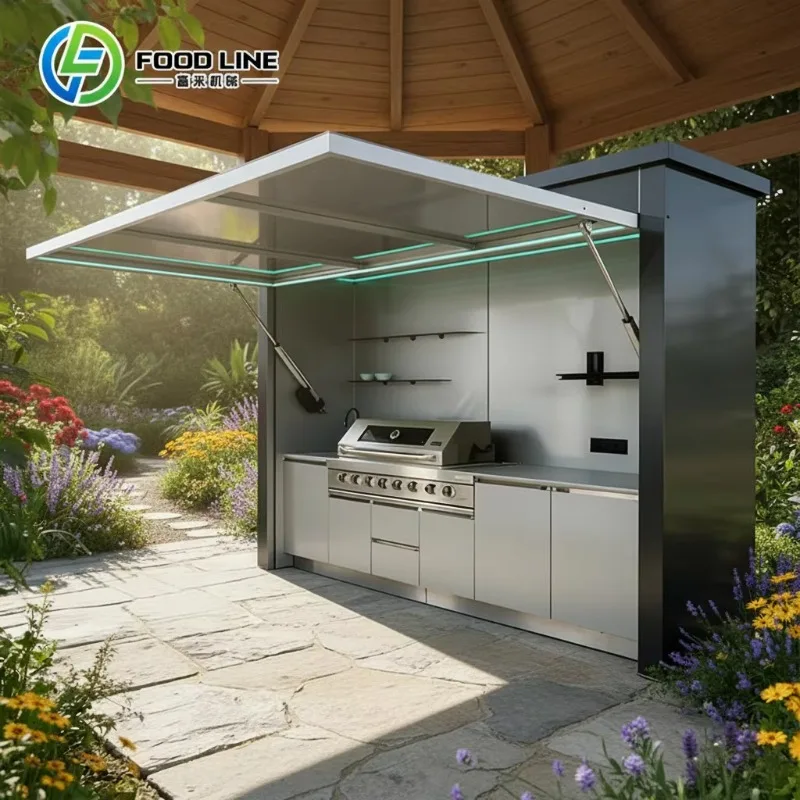 Outdoor Kitchen Set with Pizza Oven Wooden Outdoor Gaming Kitchen