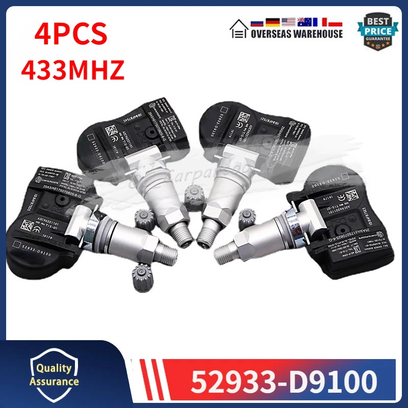 52933-D9100 TPMS 433MHZ Tire Pressure Sensor 4PCS For 2017-2018 Kia Optima Niro Cadenza Genesis Hyundai Elantra Ioniq 52933D4100