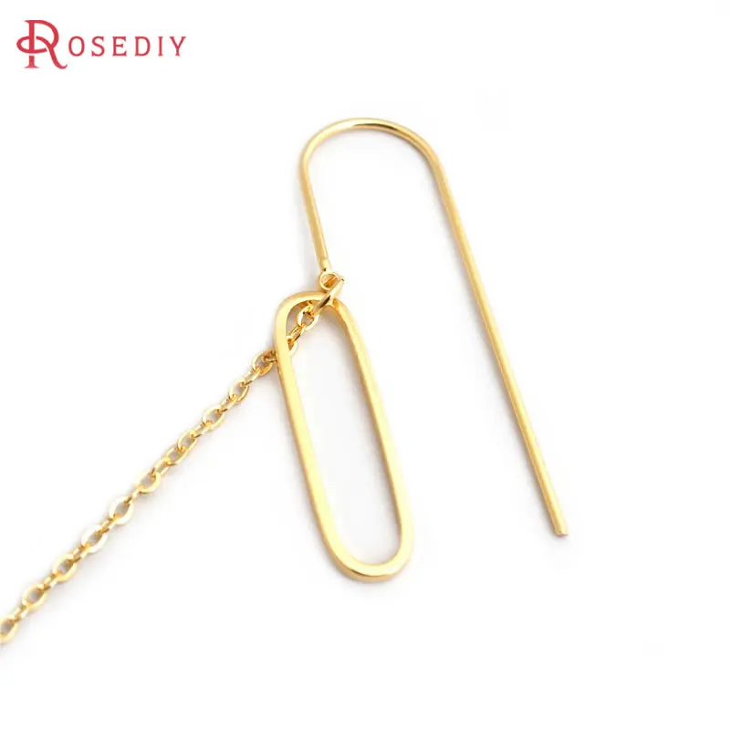 6PCS 18K Gold Color Brass with Long Oval and Tassel Chaing Earring Hook High Quality Diy Jewelry Making Accessories for Women