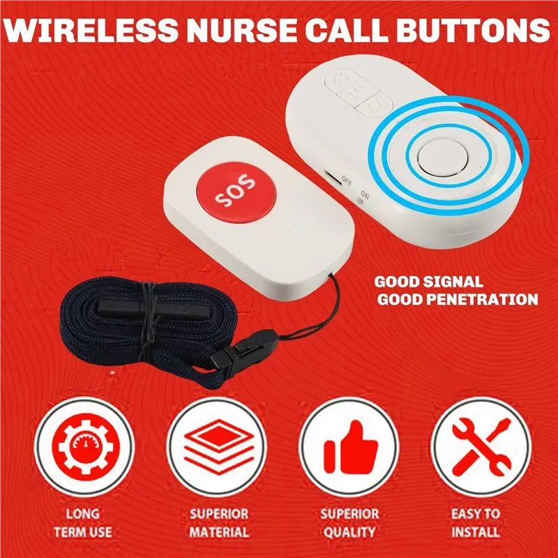 【RECOMENDAR】4X Caregiver Pager Wireless Nurse Call Buttons For Elderly Monitoring SOS Alert System Portable Alarm Call Bell