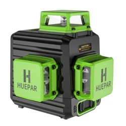 Huepar 3D Cross Line Self-leveling Laser Level 12 lines Green Beam Li-ion Battery with Type-C Charging Port & Hard Carry Case