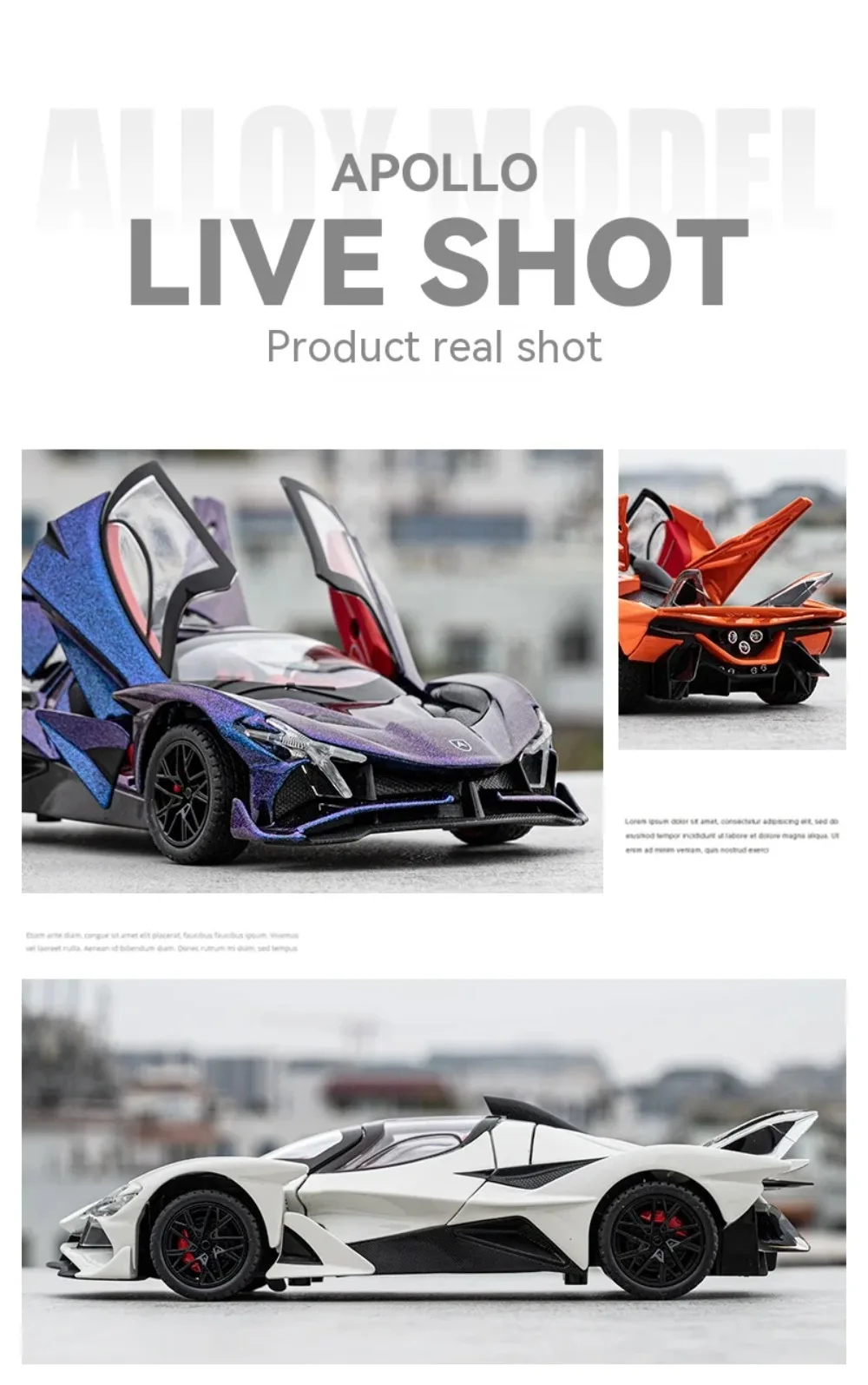 1:24 Eldorado EVO Miniature Toy Sports Car Models Alloy Diecast Sound Light Doors Opened Pull Back Sports Cars for Boys Gifts