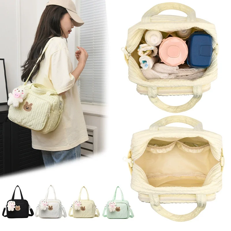 Cute Bear Baby Stroller Nappy Bag Korea Embroidery Flower Mommy Bag Soft Maternity Portable Shoulder Pack Baby Diaper Organizer