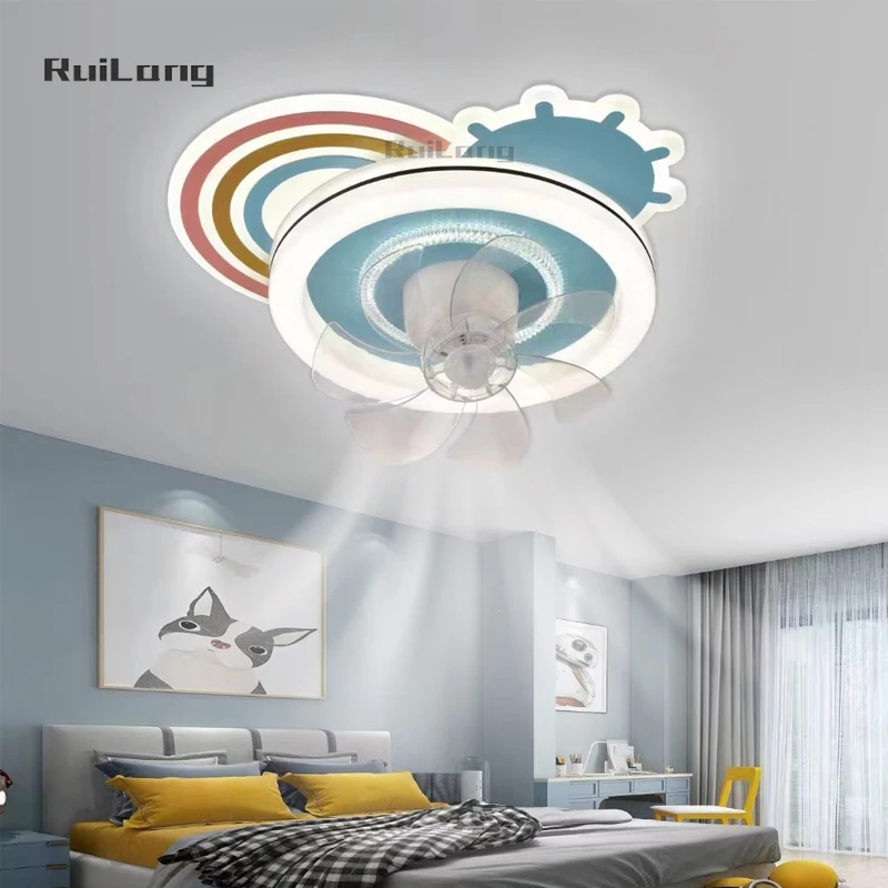 Dimmable Ceiling Fan with Light Kids Room Light Ceiling Rainbow Sun Fan Chandelier Baby Princess Girl Bedroom Ceiling Lamp