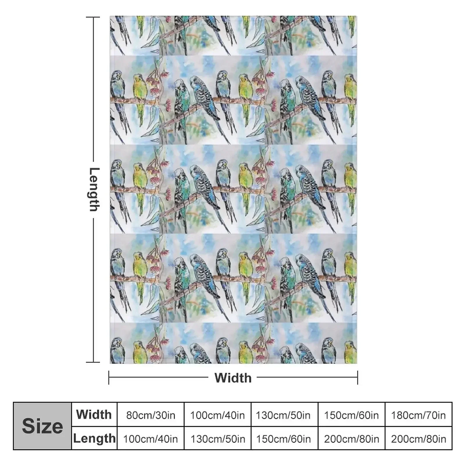 Colourful Budgies Budgerigars Sitting on A Branch Watercolor Painting Throw Blanket Polar for babies Flannel Blankets