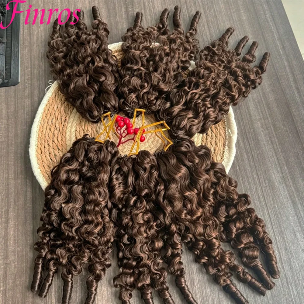Burmese Curly Chocolate Brown Crochet Hair Pre-Separated Invisible Knotless Human Crochet Hair Reusable Lightweight Extensions