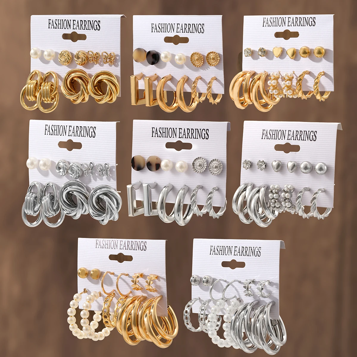 46Pcs Vintage Metall Twisted Seil Knoten Stud Ohrringe Mode Hohl Schmetterling Blatt Ohrringe frauen
