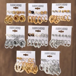 46Pcs Vintage Metal Twisted Rope Knot Stud Earrings Fashion Hollow Butterfly Leaf Earrings Women's Versatile Big Set Jewelry