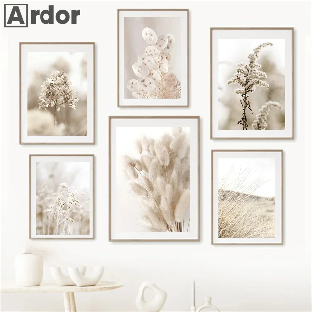 Beige Reed Flower Grass Picture Canvas Painting Wall Art Minimalist Poster Scenery Nordic Print Modern Living Room Home Decor