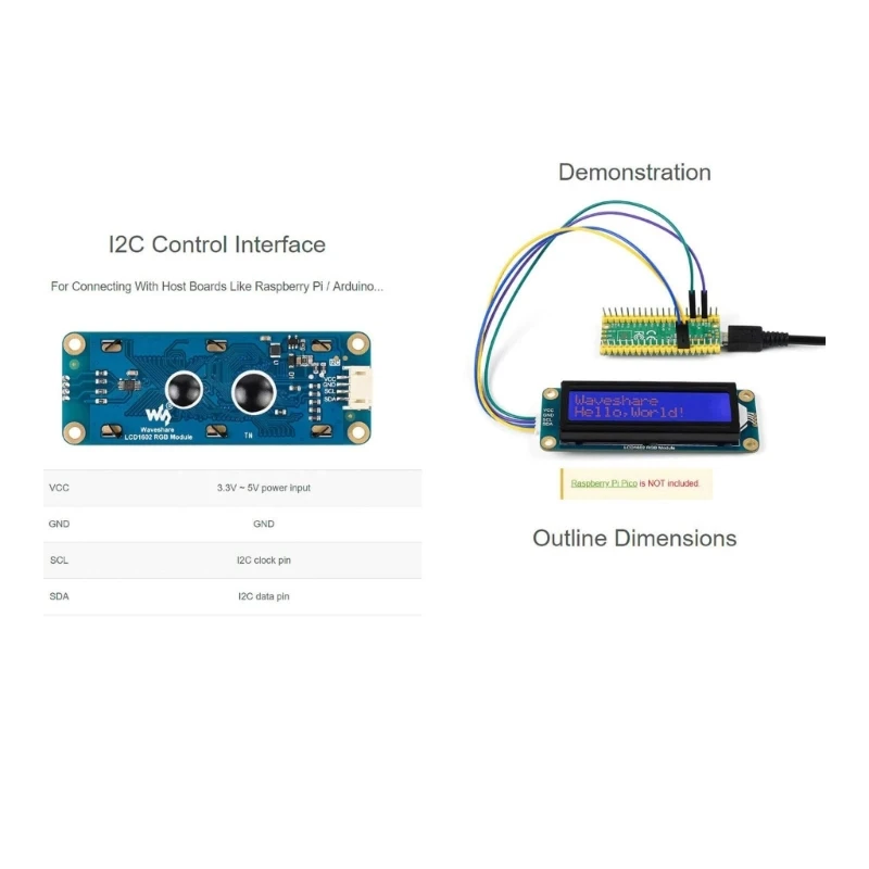 LCD1602 RGB Display 16x2 Characters I2C Interfaces Supports Screen Scrolling and Cursor Movement