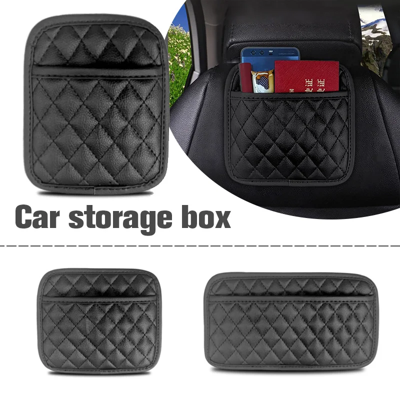 

S/M/L Black PU Leather Car Storage Pocket Auto Organizer Seat Back/Door/Center Console Sticky Storage Bag for Stowing Tidying