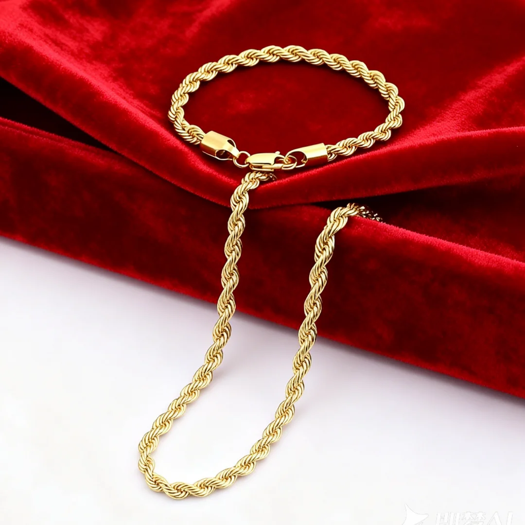 

1 SET Wholesale gorgeous 18K Gold 4MM Rope Chain Necklace Bracelets jewelry Set for Man Women Fashion designer Couple Gifts