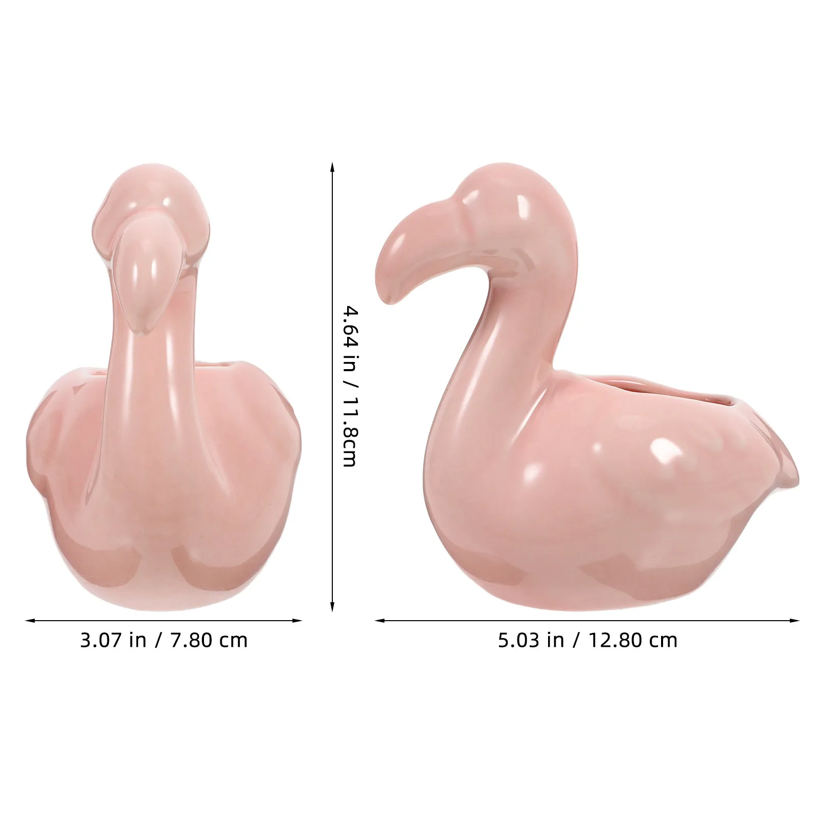 2Pcs Lovely Pink Flamingo Ceramic Flower Pot Succulent Planter for Desk Window Office Living Room Garden Minimalist Drainage