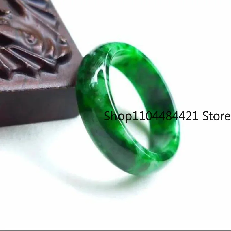 Jade Ring Natural Burmese Jadeite Ring Jewelry Fine Jewelry Dry  Flowering Green Finger Ring Men Women Emerald Jades Stone Rings view 3