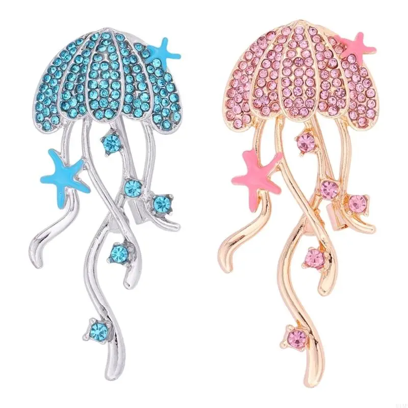 91AF Elegant Jellyfish Brooch With Sparkling Rhinestones For Women Fashion Zinc Alloy Jewelry Clothing Accessories