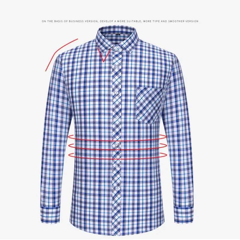 Spring Summer 100% Pure Cotton Man\' Shirt Long  Sleeve Plaid Cool Checkered Shirts Men Business Casual with Pocket Leisure