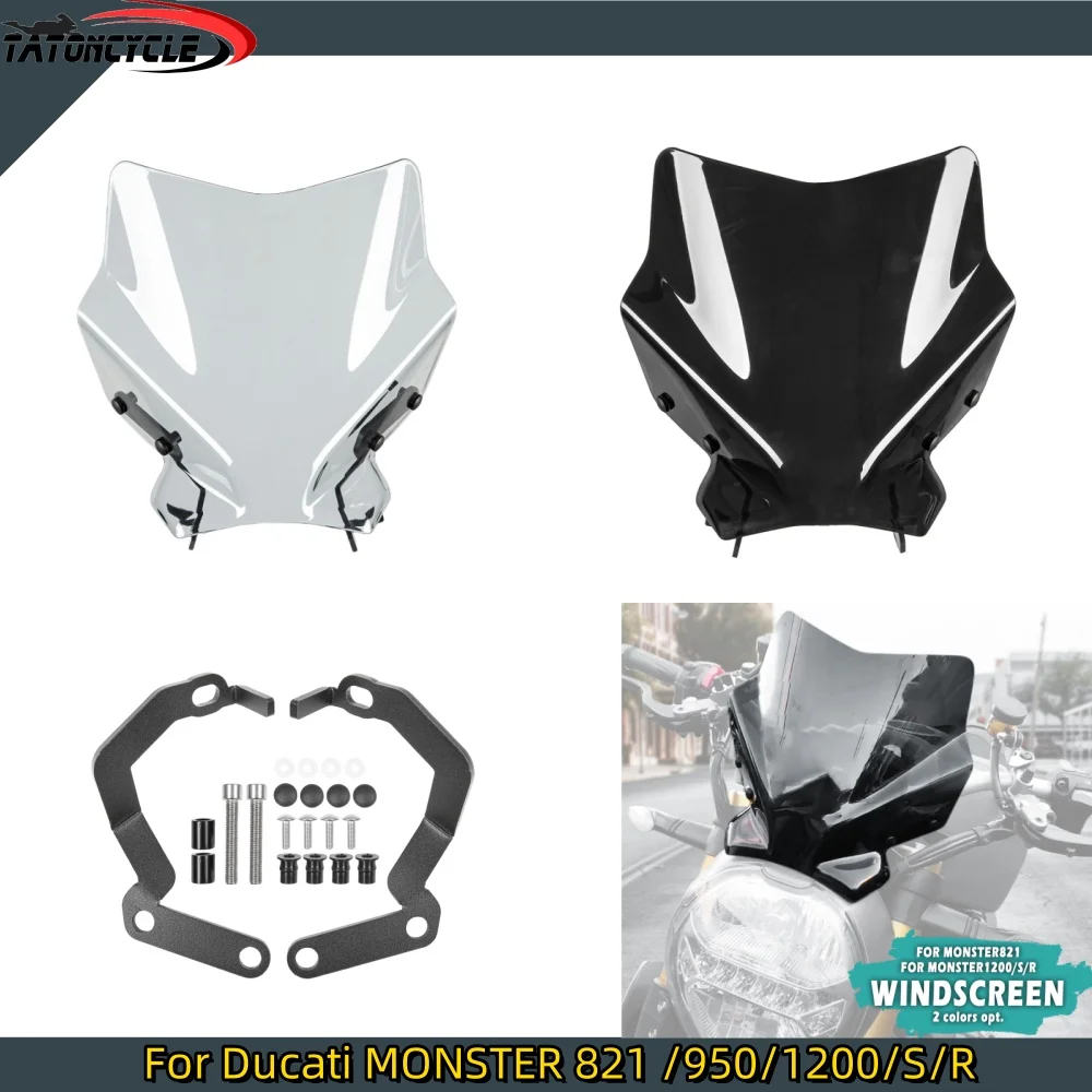 

For Ducati Monster 821R 797 1200 S R 1200S 1200R Motorcycle Front WindScreen Windshield Air Deflector With Bracket Accessories