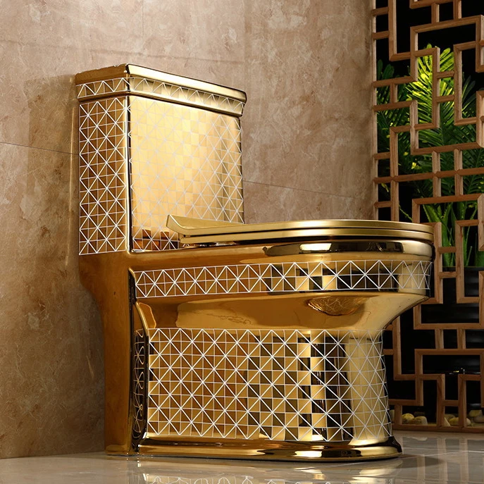 300mm New Design Modern Luxury Gold Electroplated Toilet Diamond Glaze Ceramic Sanitary Ware for Hotel Home 400mm
