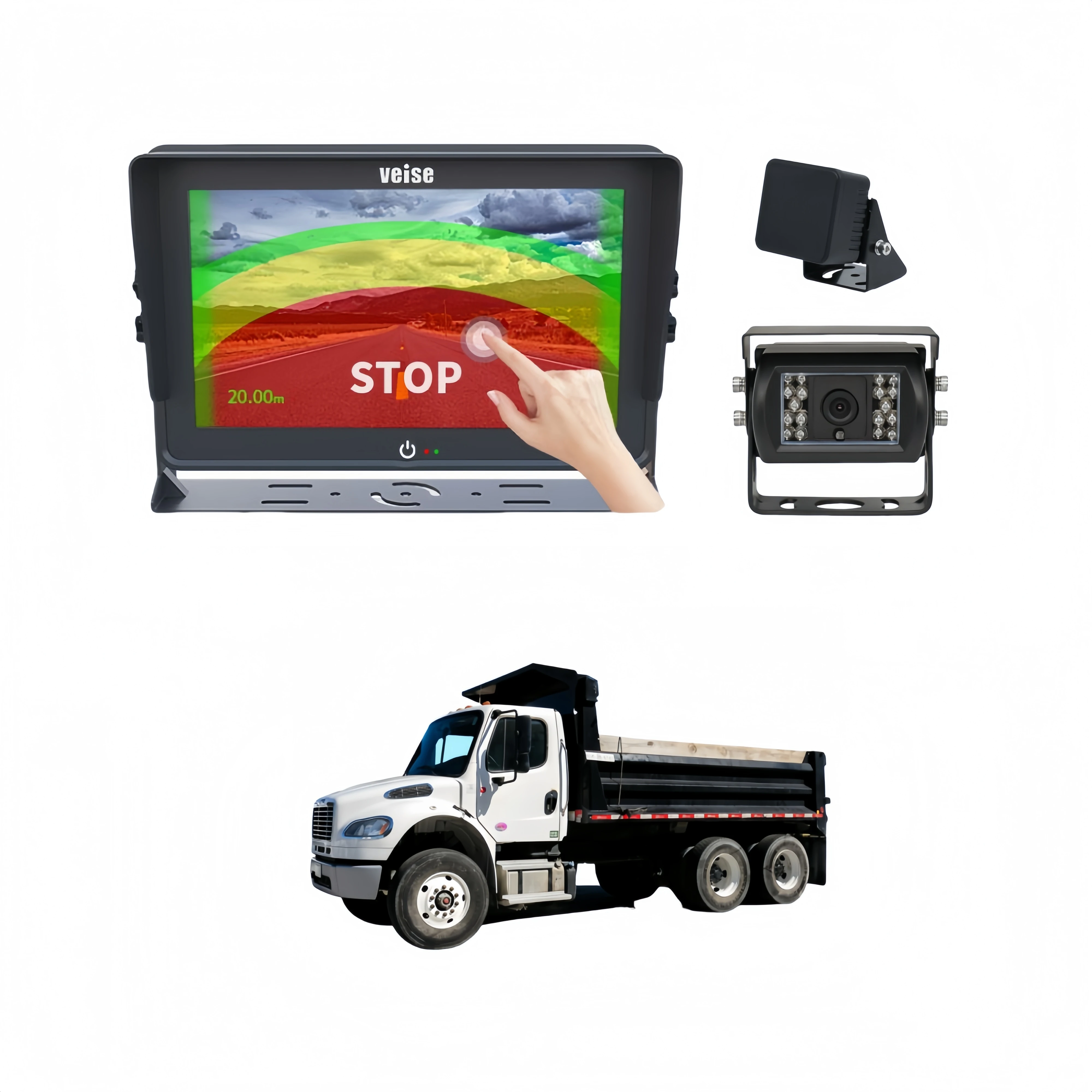 Adjustable Millimeter Wave Radar And Wide-Angle Backup Camera System With Touch Screen For Dump Truck Construction Mining Trucks