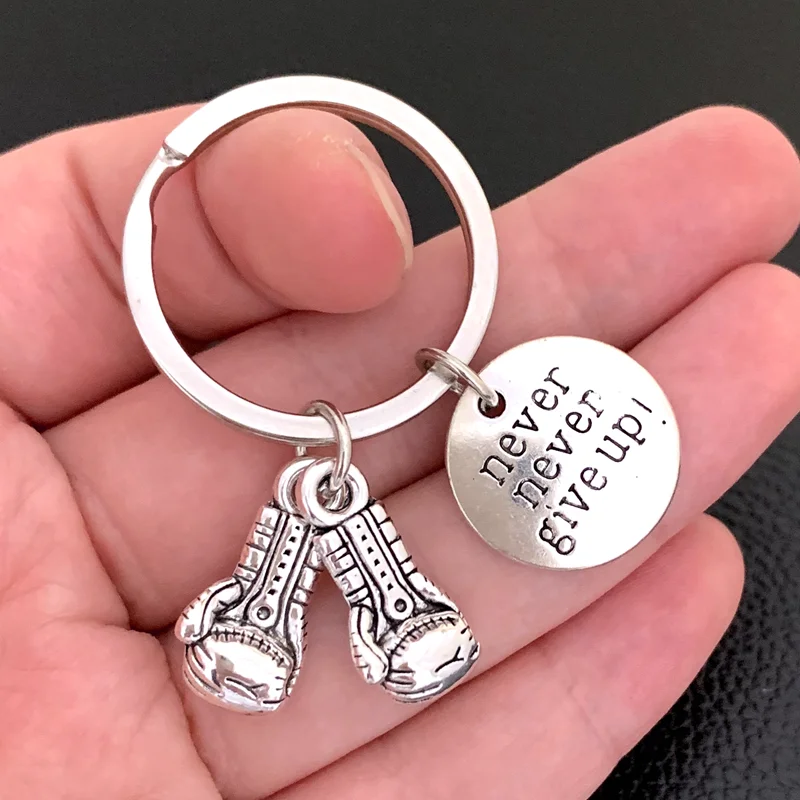 Boxing Glove Charm Jewelry, Boxing Gifts, Boxing Charm Metal Keychain Car Accessory, Gifts for Boxers, Never Give Up Charm