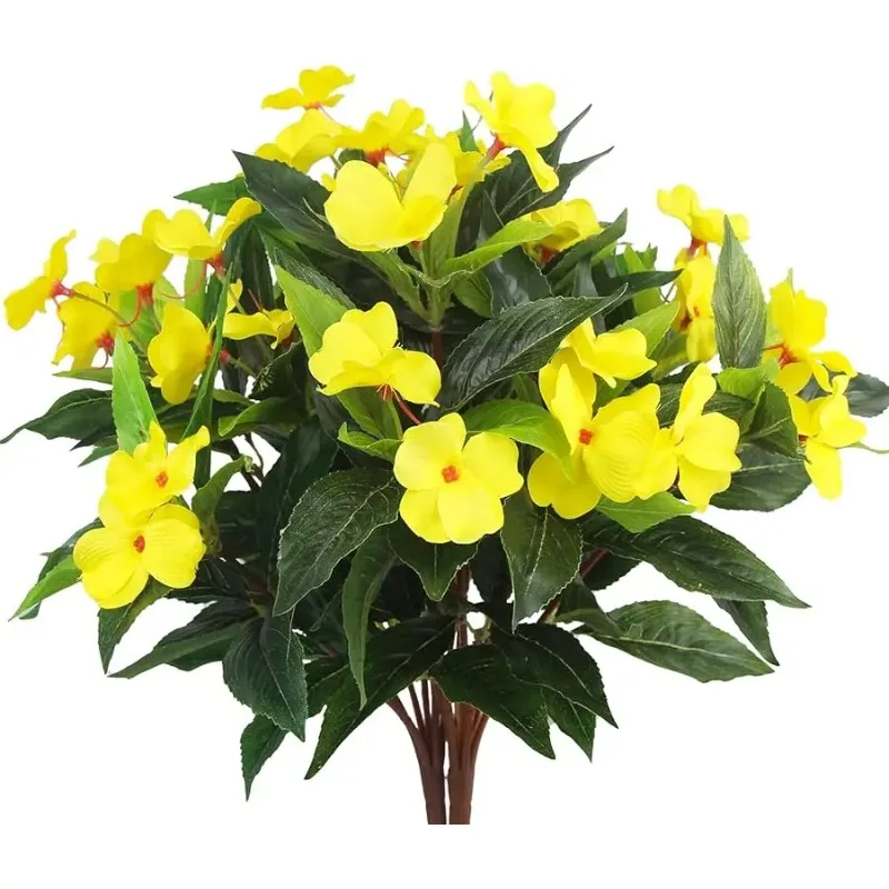 

2 Pcs Artificial Impatiens Flowers for Outdoors Faux Impatiens Bushes Yellow Silk Flowers Greenery Artificial Impatiens Bouquet