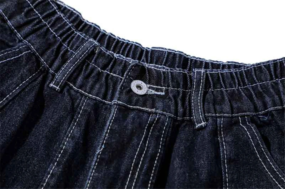 Vintage Blue Casual Jeans Mens Streetwear Harajuku Cargo Trousers Men Multiple Pockets Baggy Wide-leg Lantern Denim Pants Male