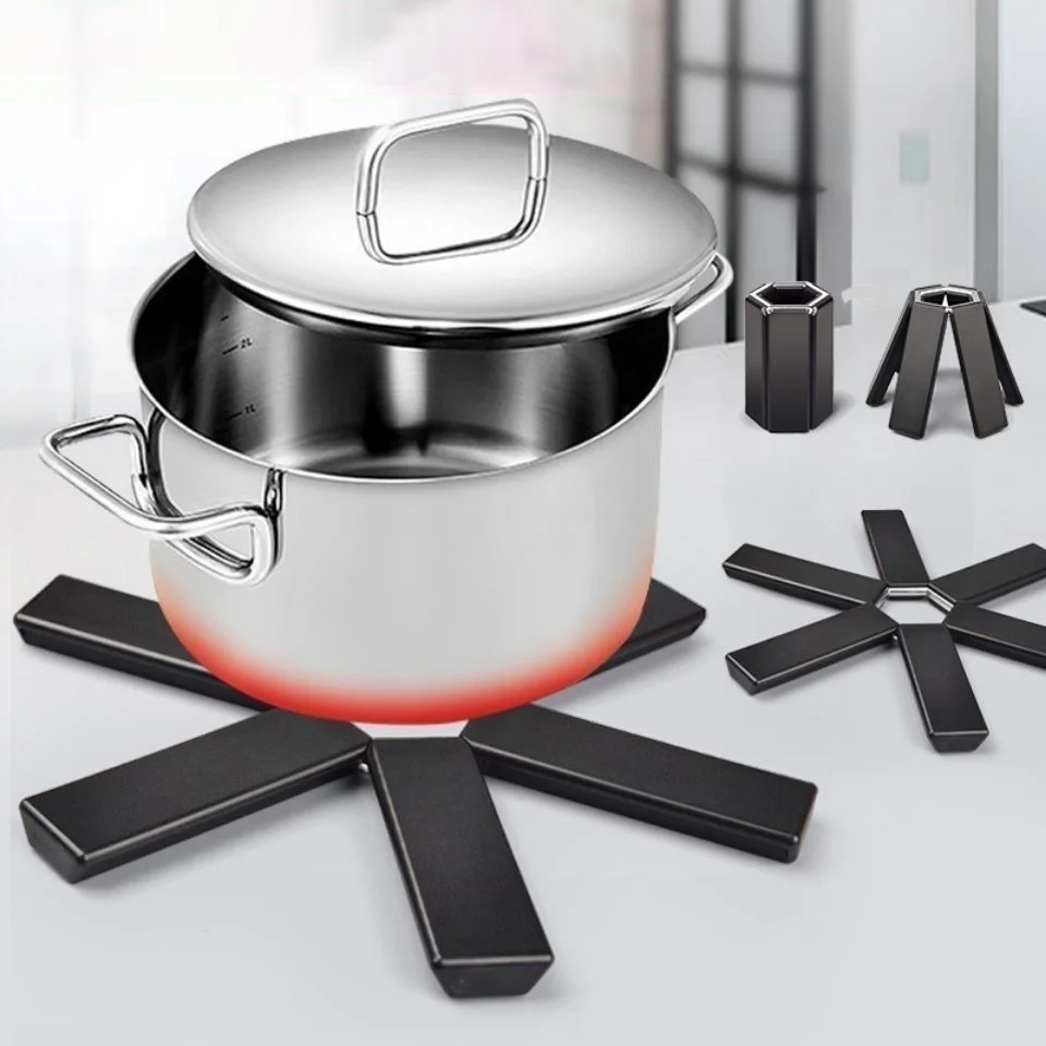 2PCS Foldable Pot Trivets Heat-resistant Pad Coaster Anti-scald Table Insulation Holder Collapsible Cross Design Kitchen Tools