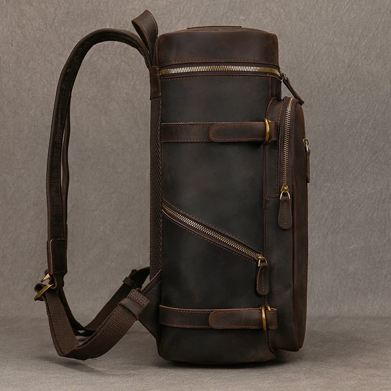 Imagem -04 - Mochila de Couro Genuíno para Homens Grande Capacidade Bolsa de Viagem Vintage Couro Cavalo Louco Bolsa para Laptop Mochilas Escolares Masculinas 14