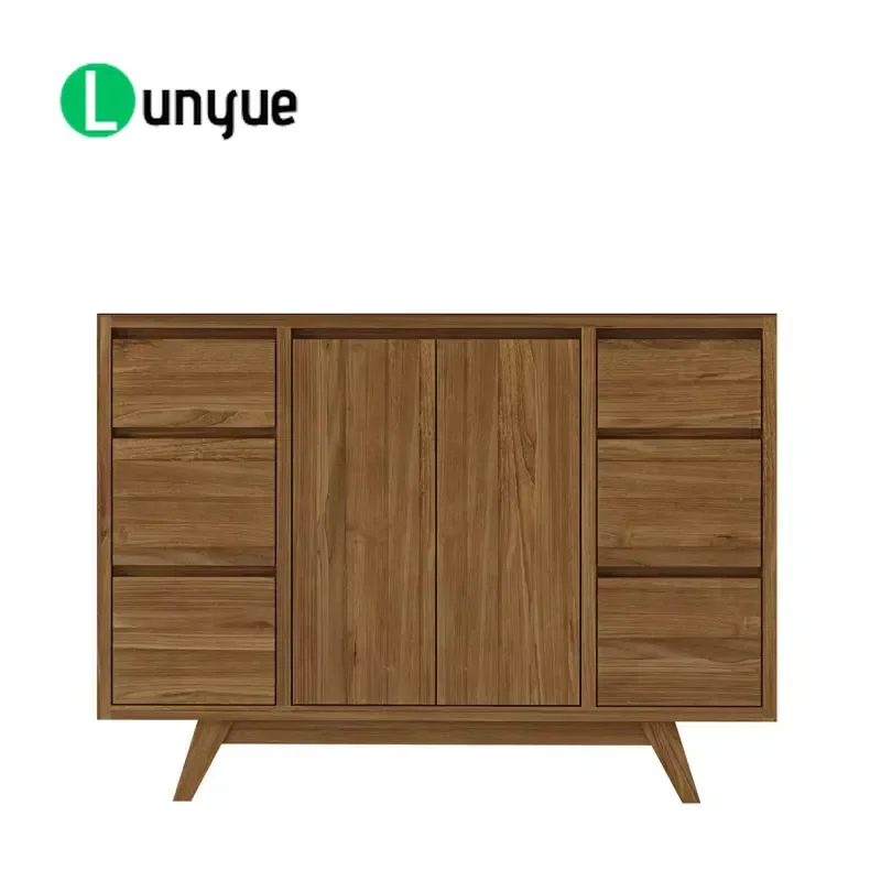 Modern 48 Inch Teak Bathroom Vanity Cabinet with Single Sink 6 Drawer Upright Storage Premium Wood Furniture for Home Bath