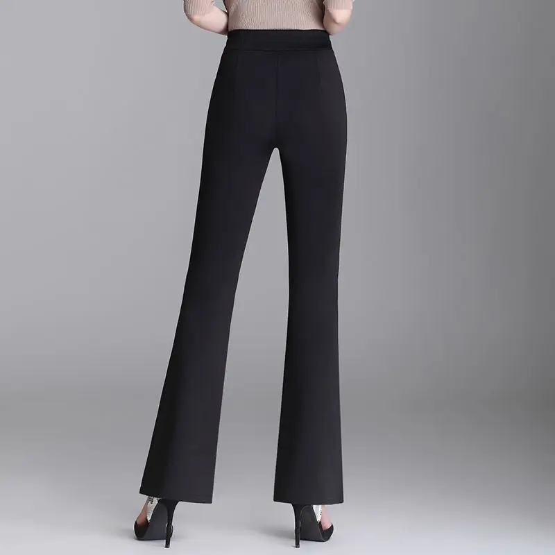 Fashion Office Lady High Waist Flare Women\'s Pants 2023 Spring New Commuter Solid Color Pockets Casual Elastic Sashes Trousers