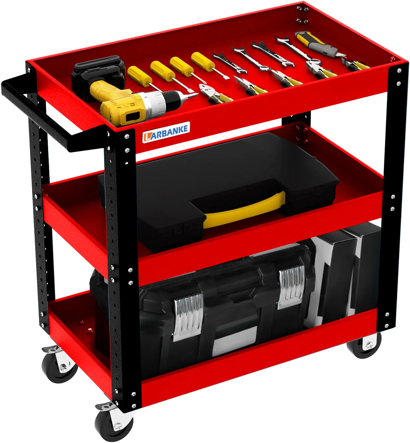 

Rolling Tool Cart,with 3 Tier Tool Cart on Wheels,500lbs Load Capacity,Tool cart with Height-Adjustable Tiers, Warehouse
