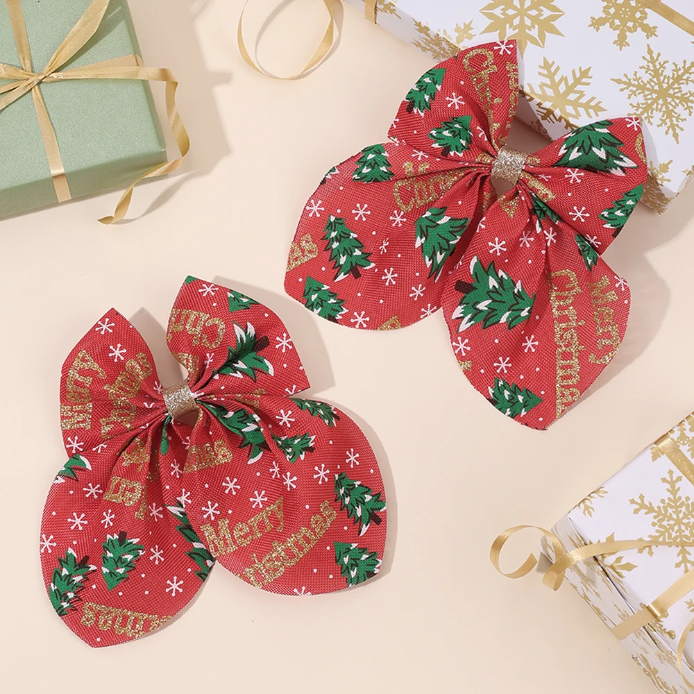 2 قطعة "عيد ميلاد سعيد" القوس مقاطع الشعر لطيف شجرة عيد الميلاد طباعة دبابيس الشعر للفتيات الأطفال السنة الجديدة أغطية الرأس إكسسوارات الشعر