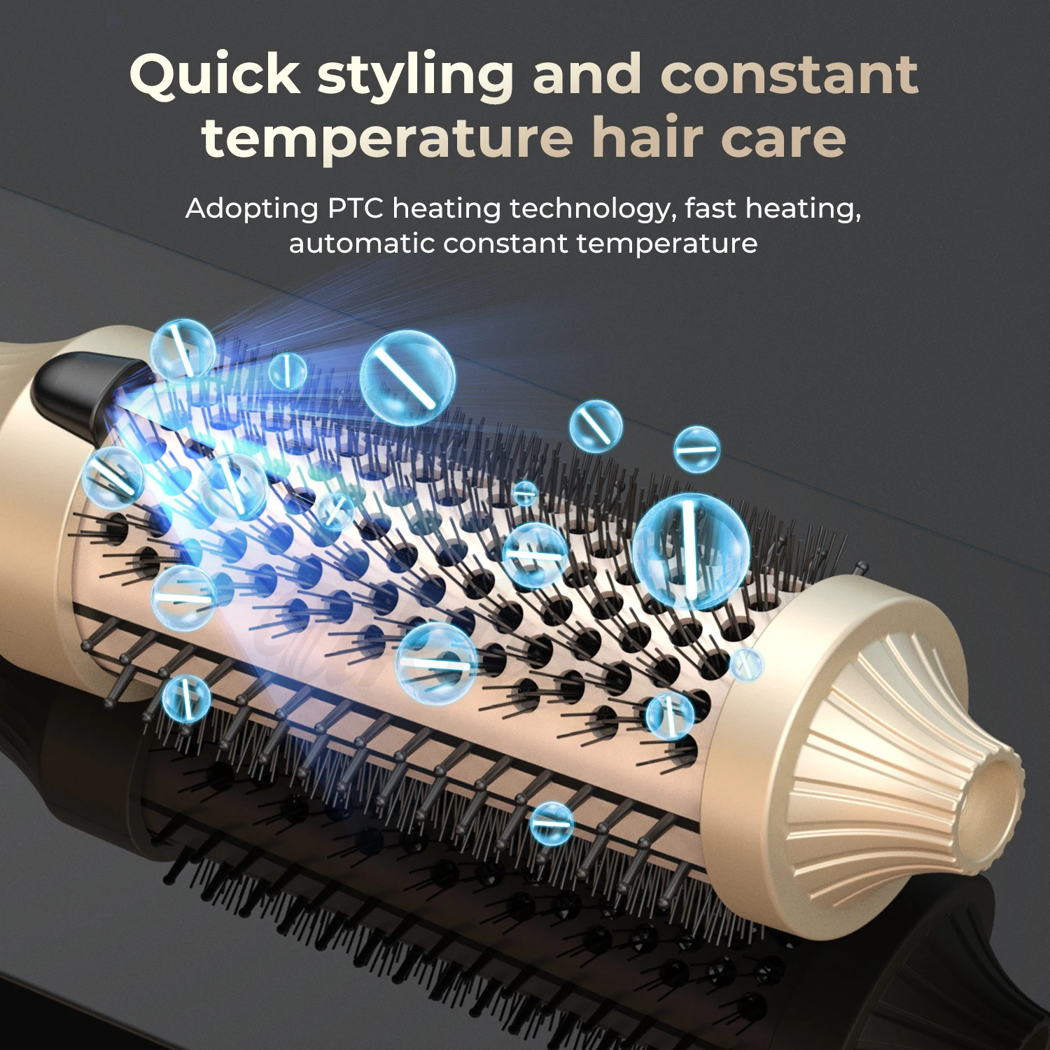 مجعد شعر مستدير ساخن بجهد مزدوج ، سيراميك تورمالين ذهبي ، تقنية الأيونات السالبة ، فرشاة حرارية ،