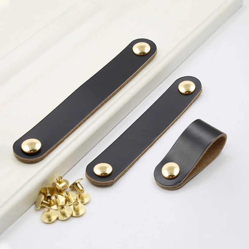 3 Sizes Nordic Furniture Drawer Leather Knob Metal Wardrobe Cupboard Cabinet Handle Door Pulls Eco-Friendly Artificial Leather