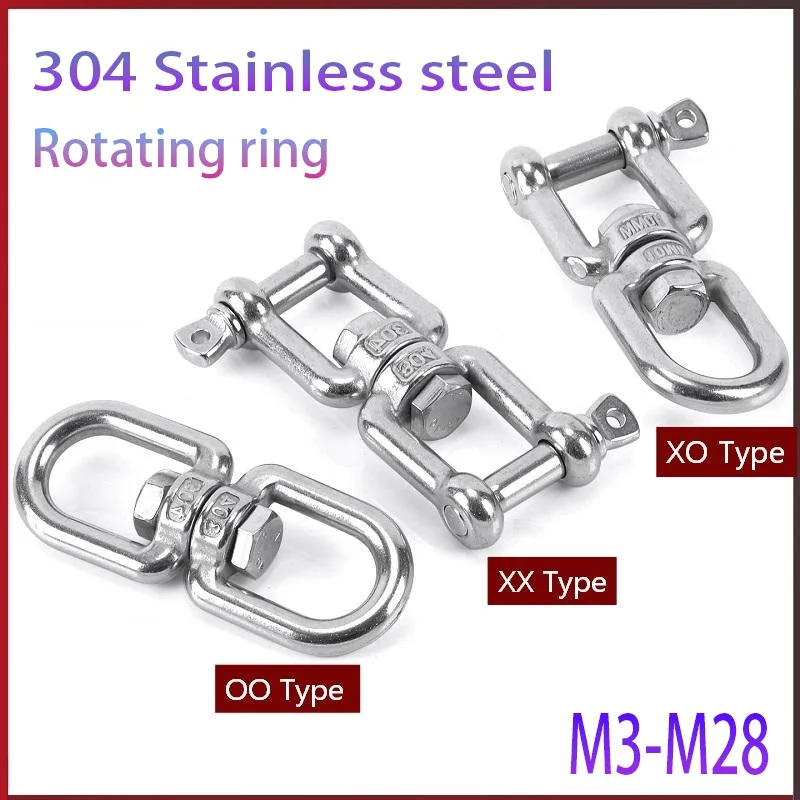 304 Stainless Steel Swivel Ring Eye to Eye Jaw Type Connector OO XX XO M3-M28 Rotating Link for Dog Chain Anchor Marine Swing