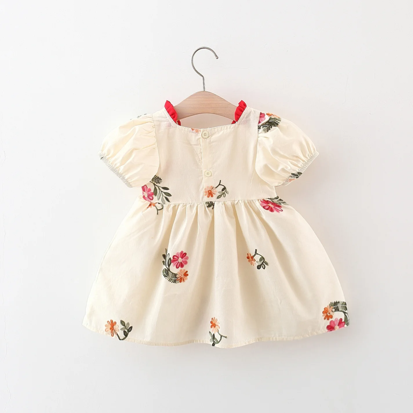 Summer girl dress baby girl flower and leaf embroidered collar patchwork lace bubble sleeves princess dress