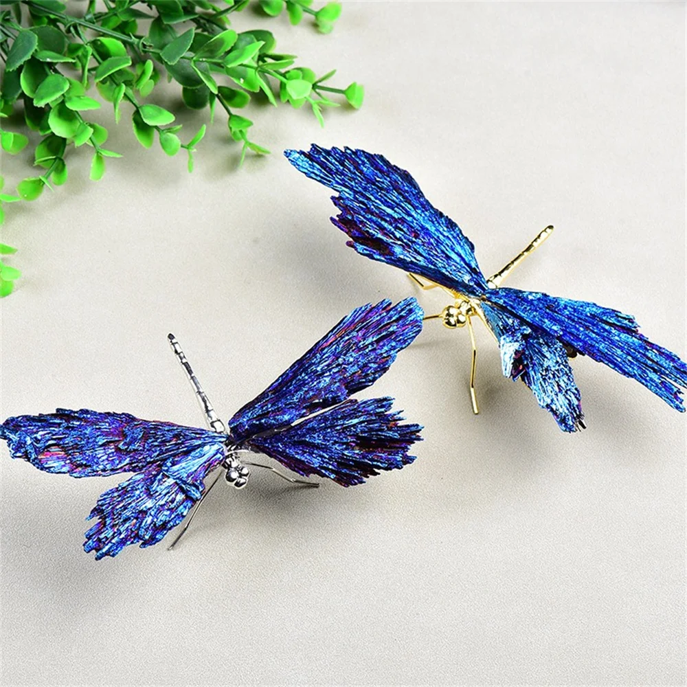 Natural Black Tourmaline Electroplating Dragonfly Spar Crafts Ornaments Chakra Color Plating Crystal Butterfly Room Decoration