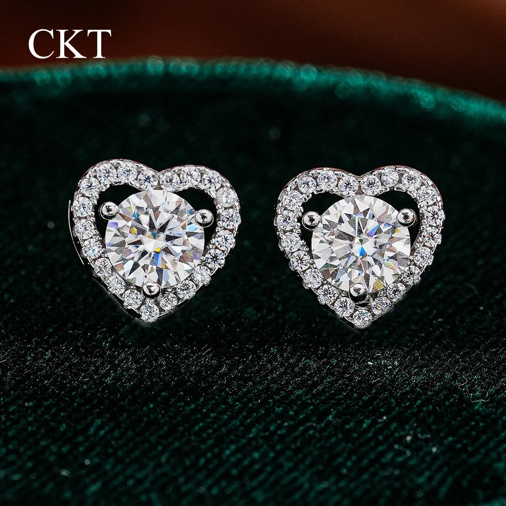 

CKT 18k White Gold Heart Plain Circle Stud Earrings 0.5ct Diamond Moissanite Platinum Pt950 Classic Minimalist Gift for Girls