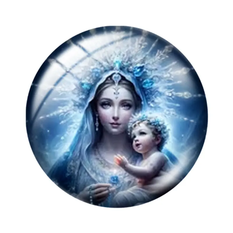 The Virgin Mary pattern 10pcs 12mm14mm/16mm/18mm/20mm/25mm Round Photo Glass Cabochon Demo Flat Back Making Findings Jewelry