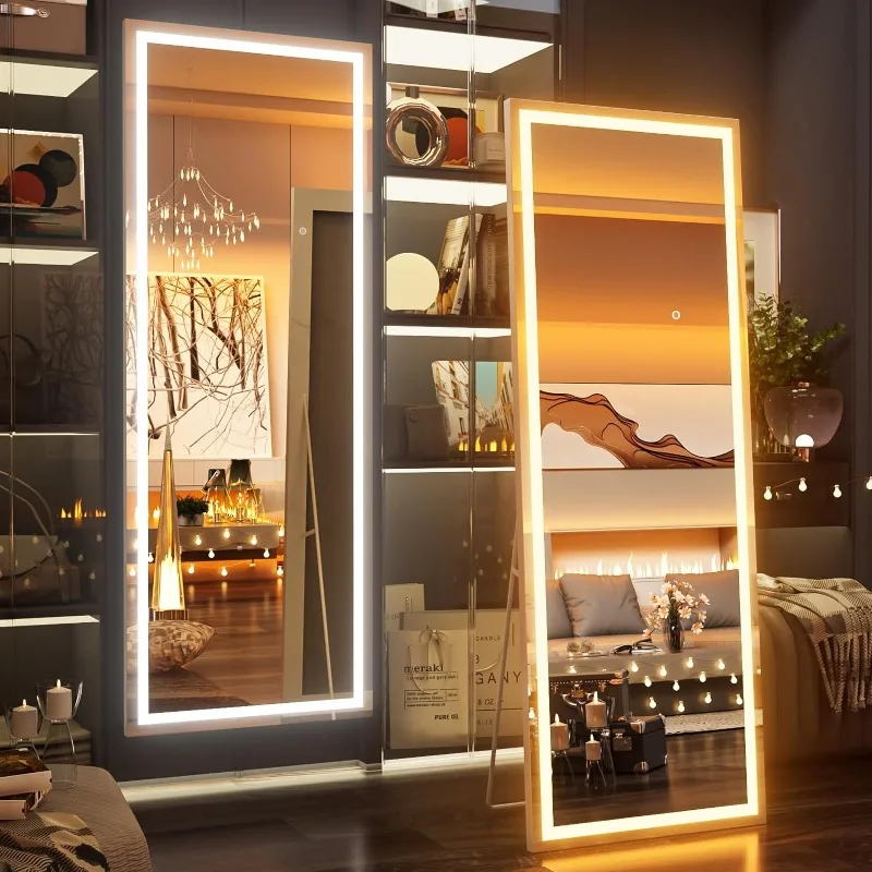 LED Full Length Espelho com luzes, Light Frame, iluminado Piso Espelho, Dimmable e 3 Modos de Cor, LED Full Body Dressing, 67X2 4 Polegada