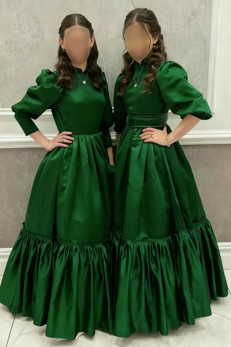 فستان فتاة أنيق مخصص على شكل حرف a فستان وصيفة العروس برقبة عالية مناسب لحفلات الزفاف المراهقين مطوي من الساتان فستان رسمي