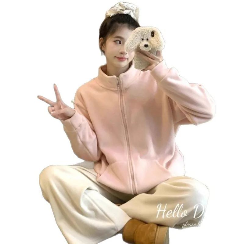 Fleece Jacket Inside Women's Autumn and Winter Women's School Uniform Jacket Liner Fleece Sweater Thick Artifact Loose Cardigan.